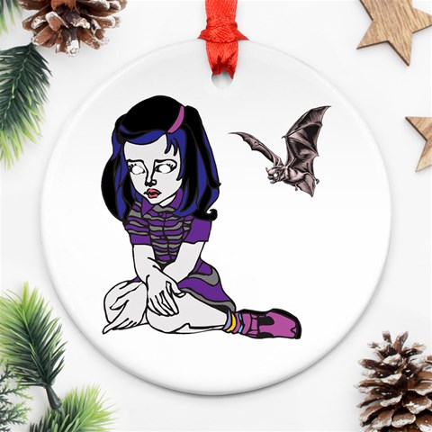 Goth Girl and Bat Ornament (Round) from ArtsNow.com Front