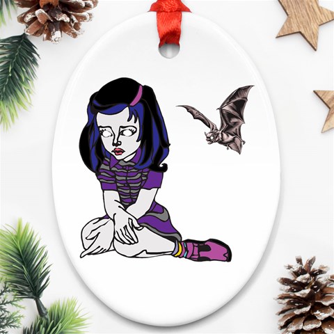 Goth Girl and Bat Ornament (Oval) from ArtsNow.com Front