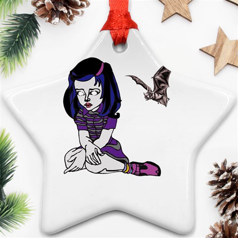 Goth Girl and Bat Ornament (Star) from ArtsNow.com Front