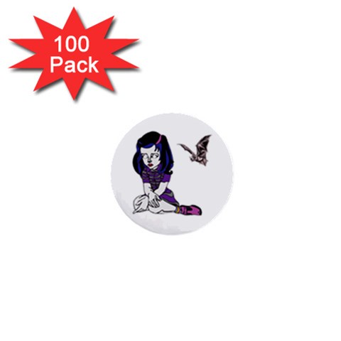 Goth Girl and Bat 1  Mini Button (100 pack)  from ArtsNow.com Front