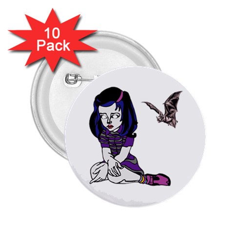 Goth Girl and Bat 2.25  Button (10 pack) from ArtsNow.com Front