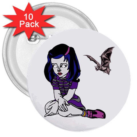 Goth Girl and Bat 3  Button (10 pack) from ArtsNow.com Front