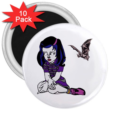 Goth Girl and Bat 3  Magnet (10 pack) from ArtsNow.com Front