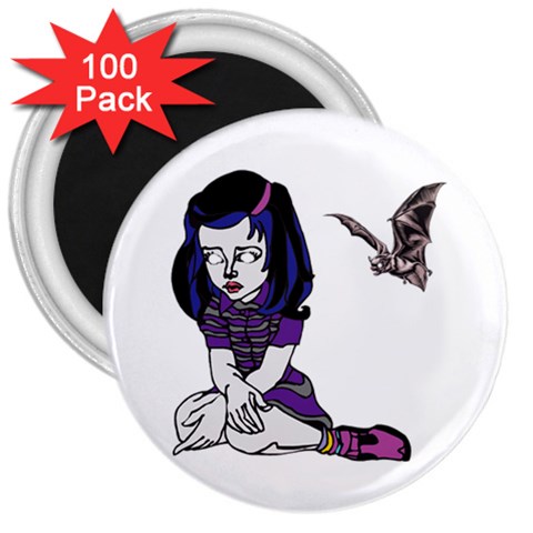 Goth Girl and Bat 3  Magnet (100 pack) from ArtsNow.com Front