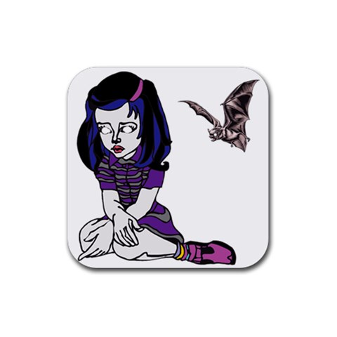 Goth Girl and Bat Rubber Coaster (Square) from ArtsNow.com Front