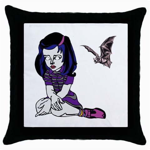 Goth Girl and Bat Throw Pillow Case (Black) from ArtsNow.com Front