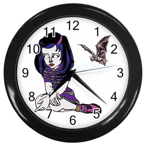 Goth Girl and Bat Wall Clock (Black) from ArtsNow.com Front