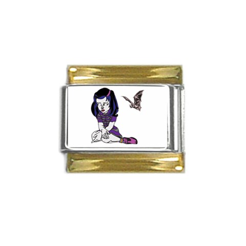 Goth Girl and Bat Gold Trim Italian Charm (9mm) from ArtsNow.com Front