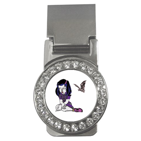 Goth Girl and Bat Money Clip (CZ) from ArtsNow.com Front