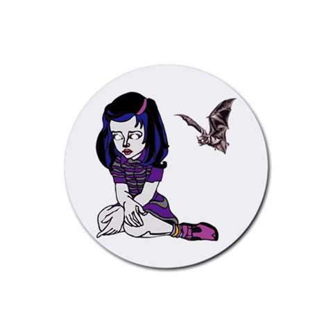 Goth Girl and Bat Rubber Coaster (Round) from ArtsNow.com Front