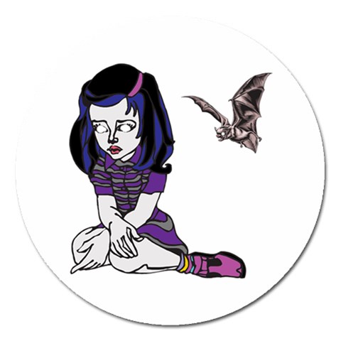 Goth Girl and Bat Magnet 5  (Round) from ArtsNow.com Front