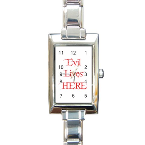 Evil Lives Here Rectangular Italian Charm Watch from ArtsNow.com Front