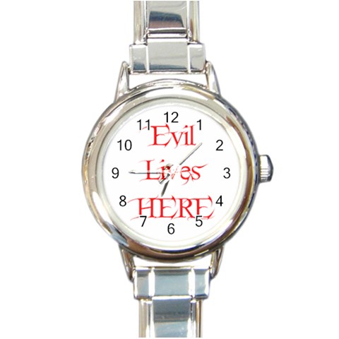 Evil Lives Here Round Italian Charm Watch from ArtsNow.com Front