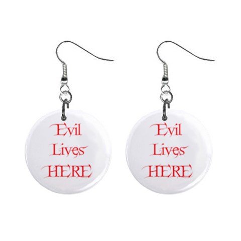 Evil Lives Here 1  Button Earrings from ArtsNow.com Front