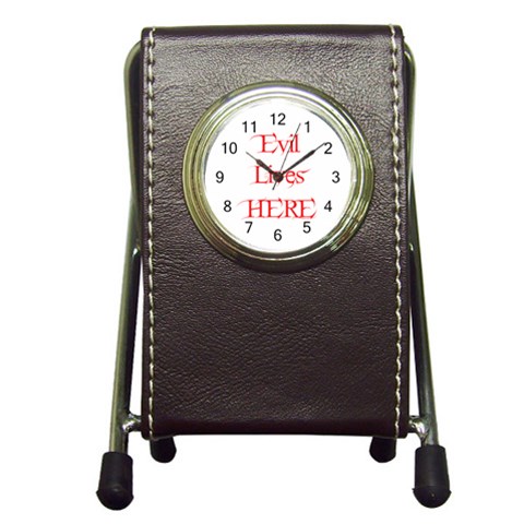 Evil Lives Here Pen Holder Desk Clock from ArtsNow.com Front