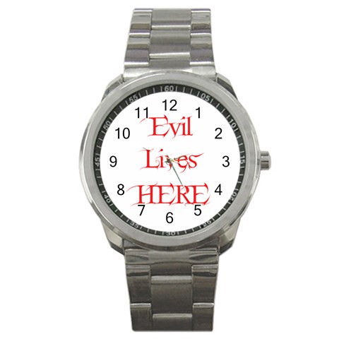 Evil Lives Here Sport Metal Watch from ArtsNow.com Front