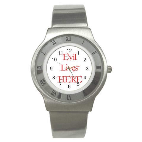 Evil Lives Here Stainless Steel Watch from ArtsNow.com Front