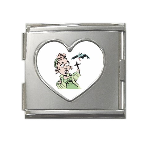 Scared Woman Holding Cross Mega Link Heart Italian Charm (18mm) from ArtsNow.com Front