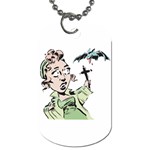 Scared Woman Holding Cross Dog Tag (Two Sides)