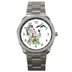 Scared Woman Holding Cross Sport Metal Watch