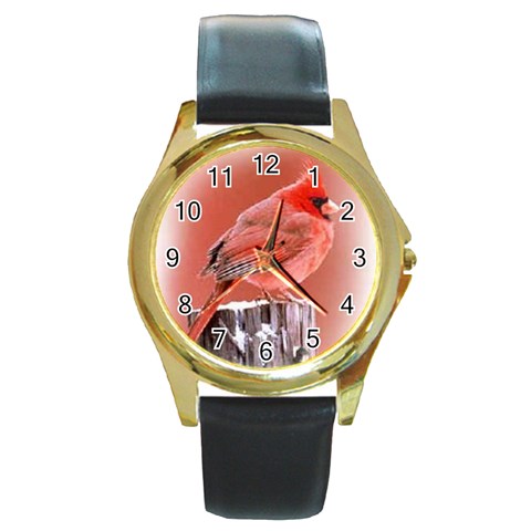 birdsertt Round Gold Metal Watch from ArtsNow.com Front