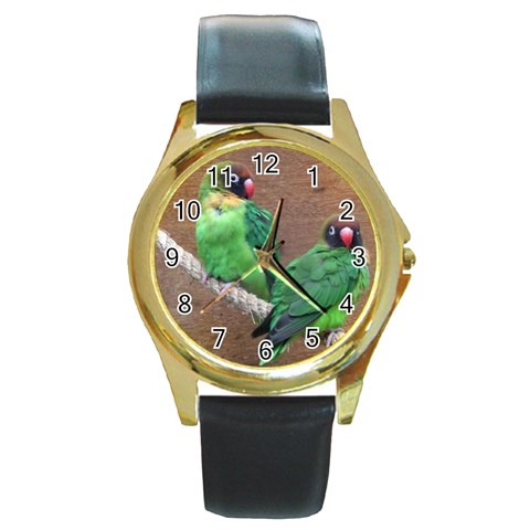 Love~birds~6 Round Gold Metal Watch from ArtsNow.com Front