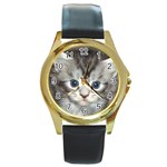 Pictures_of_Kittens_Cats-Kitten_Head Round Gold Metal Watch