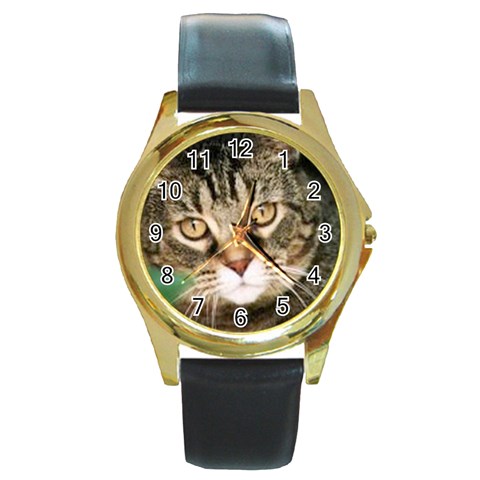 Cats Round Gold Metal Watch from ArtsNow.com Front