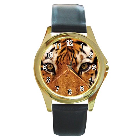 Big_Cats Round Gold Metal Watch from ArtsNow.com Front