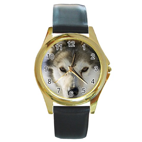 husky_dogs_T4216 Round Gold Metal Watch from ArtsNow.com Front