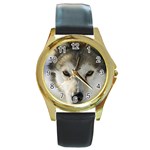 husky_dogs_T4216 Round Gold Metal Watch