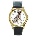 happy_dog1 Round Gold Metal Watch