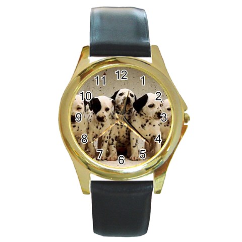 dalmationdogs Round Gold Metal Watch from ArtsNow.com Front