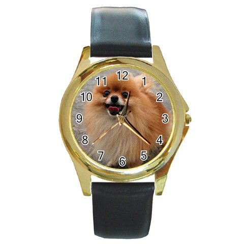 cutepuppy6 Round Gold Metal Watch from ArtsNow.com Front