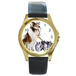 cats_dogs Round Gold Metal Watch