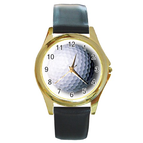 golfball Round Gold Metal Watch from ArtsNow.com Front