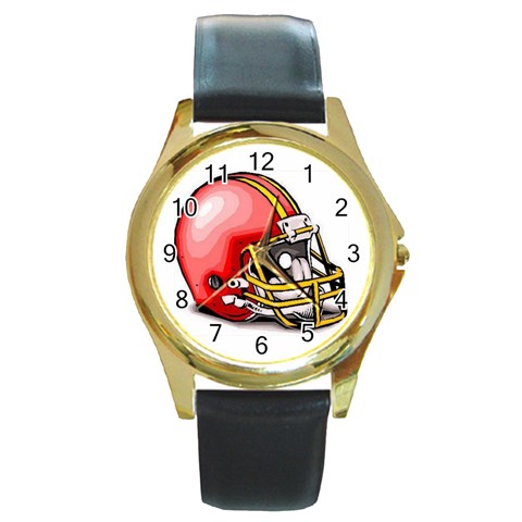 footballt6 Round Gold Metal Watch from ArtsNow.com Front