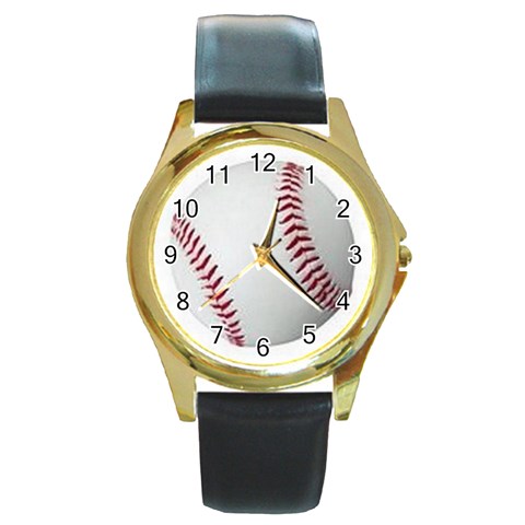 baseball%20ball Round Gold Metal Watch from ArtsNow.com Front