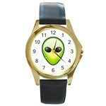 alien-head-green-zoom Round Gold Metal Watch