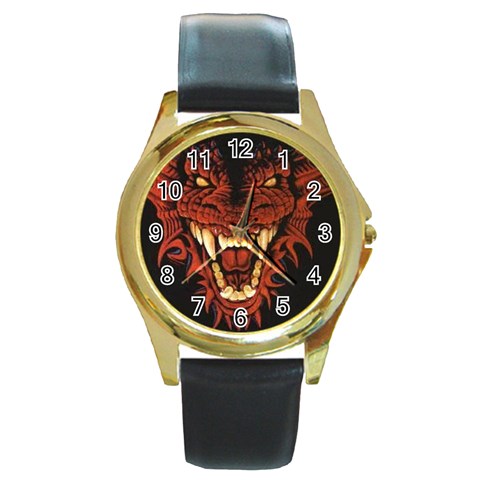 dragon_2 Round Gold Metal Watch from ArtsNow.com Front