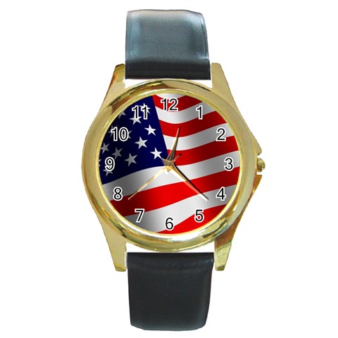 usflag_med Round Gold Metal Watch from ArtsNow.com Front