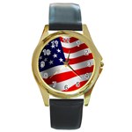 usflag_med Round Gold Metal Watch