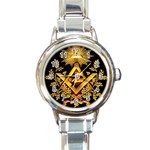 SquareandCompassesEmbroideredGraphic1 Round Italian Charm Watch