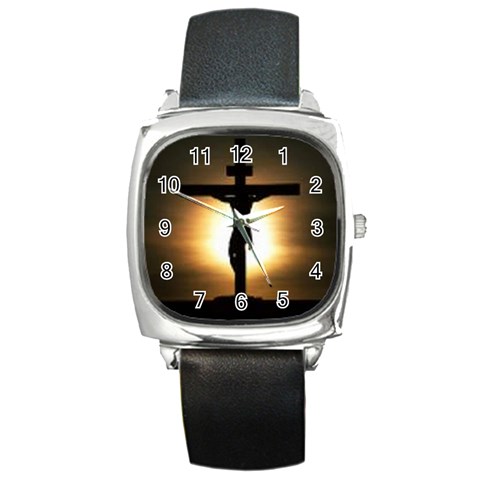 Jesus%20On%20The%20Cross Square Metal Watch from ArtsNow.com Front