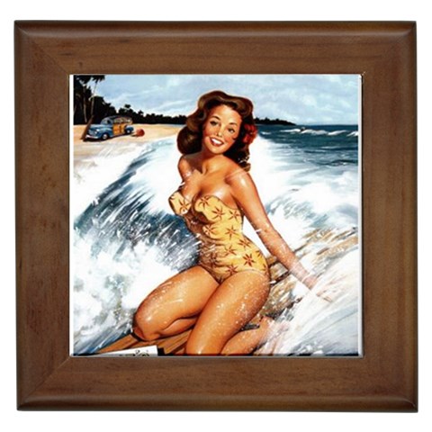 Surfer Girl Framed Tile from ArtsNow.com Front