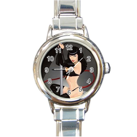 pinupgirls4 Round Italian Charm Watch from ArtsNow.com Front