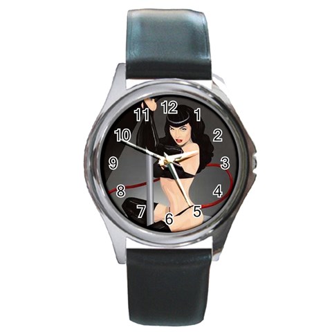 pinupgirls4 Round Metal Watch from ArtsNow.com Front