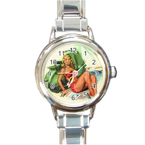 pinup4EE Round Italian Charm Watch from ArtsNow.com Front