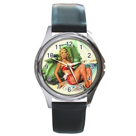 pinup4EE Round Metal Watch from ArtsNow.com Front