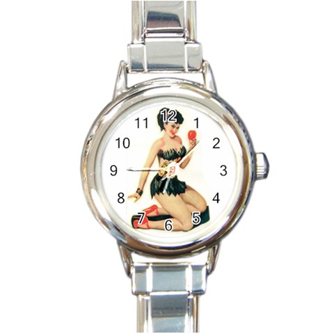 applepinupdecal Round Italian Charm Watch from ArtsNow.com Front